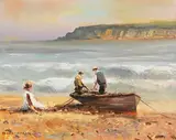 Fishermen at Garron Point by Norman J. McCaig, oil on canvas, sold Jun 2021