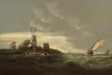 William Sadler II, Coastal Scene with Buildings, Windmill and Boat