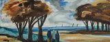 Shawlies by the Shore by Markey Robinson, gouache on card, sold May 2021