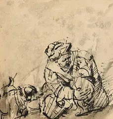 Mother and Child Frightened by a Dog by Augustus John, pen and ink, sold May 2021