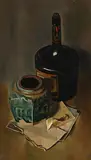 John Luke, Still Life - Cognac and Vase, oil on canvas laid on board
