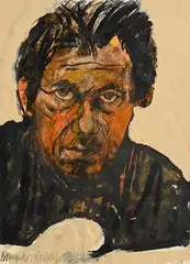 Brian Maguire, Self Portrait, mixed media on card