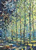 Poplars, Early Morning, Powys by Arthur K. Maderson, oil on board, sold May 2021