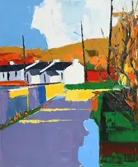 Denis Orme Shaw, Cottages, Cloughey, oil on canvas