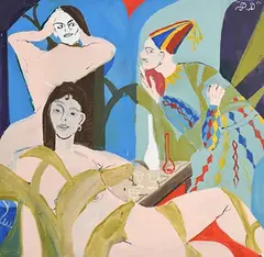 Peter Doyle, The Jester and the Dancers, oil on canvas