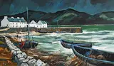 Sweeney's Pier, Achill by J.P. Rooney, oil on board, sold May 2021