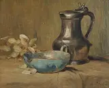 Still Life with Tankard by Nicolas Friedrich Heinrich Cevat Dutch, oil on board, sold May 2021