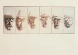 John Kelly, Six Self Portraits, 1982, pen, charcoal and gouache on paper