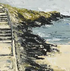 Rocks and Steps at Main Beach Inchydoney, West Cork by Yvonne Moore, oil on canvas, sold May 2021