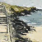 Yvonne Moore, Rocks and Steps at Main Beach Inchydoney, West Cork, oil on canvas