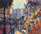 Norman Teeling, Flower Sellers, Grafton Street, oil on board