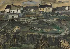 Houses on Aran by Kenneth Hall, oil on canvas board, sold Apr 2021