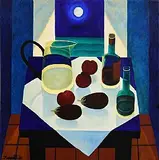 Still Life on Tabletop by Moonlight by Graham Knuttel, oil on canvas, sold Apr 2021
