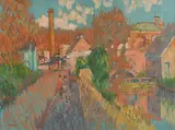 Lucan Village by Desmond Carrick, oil on canvas, sold Mar 2021