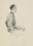 Jack B. Yeats(with second drawing of a lady verso) by John Butler Yeats, pencil drawing, sold Mar 2021