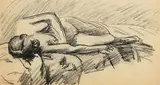 Roderic O'Conor, Reclining Female Nude, charcoal