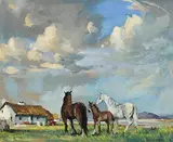 Kenneth Webb, Connemara Ponies, oil on canvas laid on board