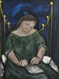 Anne Yeats, The Letter Writer, oil on canvas board
