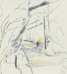 Peter Collis, Going South to Roundwood, pencil and crayon
