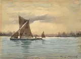 Sailing on Irish Waters(with Beach scene verso) by William Percy French, watercolour, sold Jan 2021