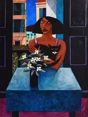 Graham Knuttel, Lady with Cat, oil on canvas