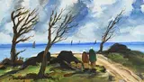 Shawlies by the Shore by Markey Robinson, gouache, sold Jan 2021