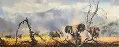 Kenneth Webb, Elephants at Kilimanjaro, oil on canvas