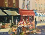 Liam Treacy, The Flower Sellers, Duke Street, Dublin, oil on canvas