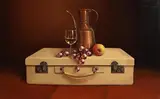David French Le Roy, Still Life on Suitcase, 2011, oil on board