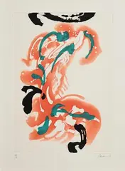 Maggi Hambling, The Laugh, 1991, limited edition etching, aquatint, carborundum in colours on wove paper - numbered 13 from an edition of 20