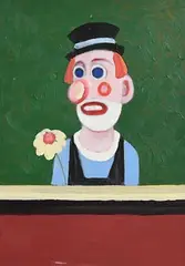 Jack Donovan, Clown with Flower, oil on board