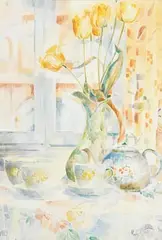 Maurice Henderson, Tulips in a Fox Glove Vase, 1985, watercolour