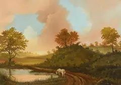 Summer Evening by Liam Belton, 1982, oil on canvas laid on board, offered Jan 2021