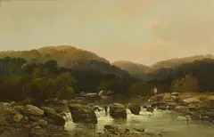 James Baylis Allan, Fishing at River Erme Rocks, Ivybridge, oil on canvas