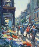 Flower Sellers Grafton Street by Norman Teeling, oil on board, sold Jan 2021