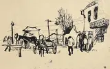 Colin Middleton, Figures in the Square, ink on paper