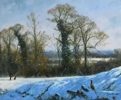 Pheasant in the Snow by John Trickett, oil on canvas, sold Jan 2021