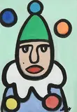 Clown by Markey Robinson, gouache on card, sold Jan 2021