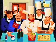 Graham Knuttel, Questioning the Menu, oil on canvas