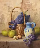 Robert Chailloux French, Basket, Grapes, Apples and Walnut