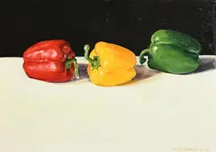 Mixed Peppers by Maeve McCarthy, 2001, oil on board, sold Nov 2020
