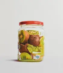 Stephen Johnston, Kiwis in a Jar, oil on canvas