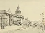 Patrick Hall, Custom's House Quay, Dublin, charcoal and watercolour