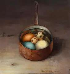 David Ffrench le Roy, Assortment of Eggs, oil on board