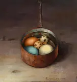 David Ffrench le Roy, Assortment of Eggs, oil on board