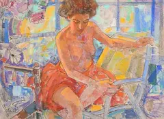 In the Conservatory by Joan Raset Spanish, pastel, sold Nov 2020