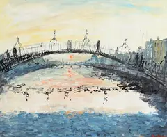 Marie Carroll, Ha'Penny Bridge, acrylic on card