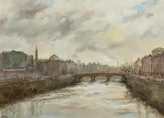 Leo Early, Evening on Liffey, oil on board