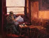 Gerard P Glynn, The Evening Paper, 2020, oil on canvas