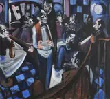 George Dunne, Dining Out, oil on canvas